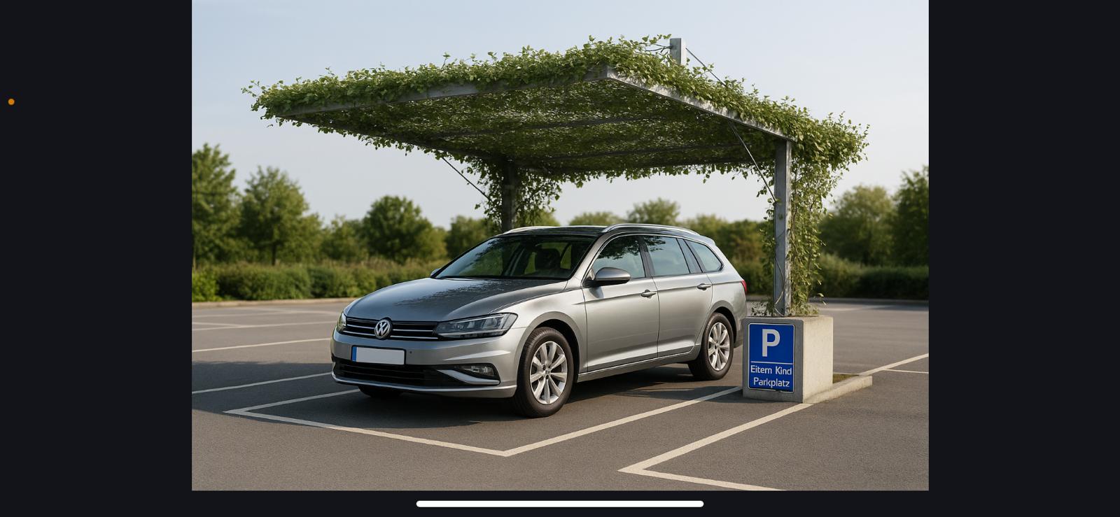 Auto unter grünem Schattendach der Klimainsel